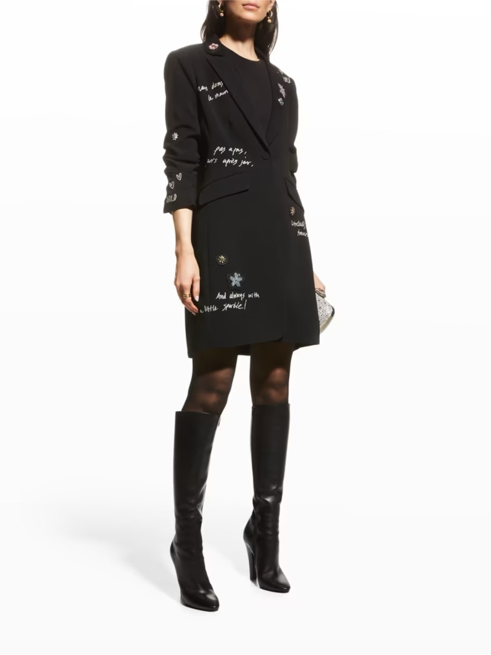 Cinq à Sept Joel Pearl Crystal Embellished Blazer Dress Black Size 12 Statement